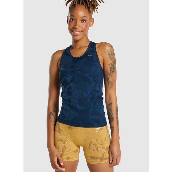 Gymshark Women's Adapt Camo Seamless Tank Savana Navy Blue Size Medium - Picture 1 of 7